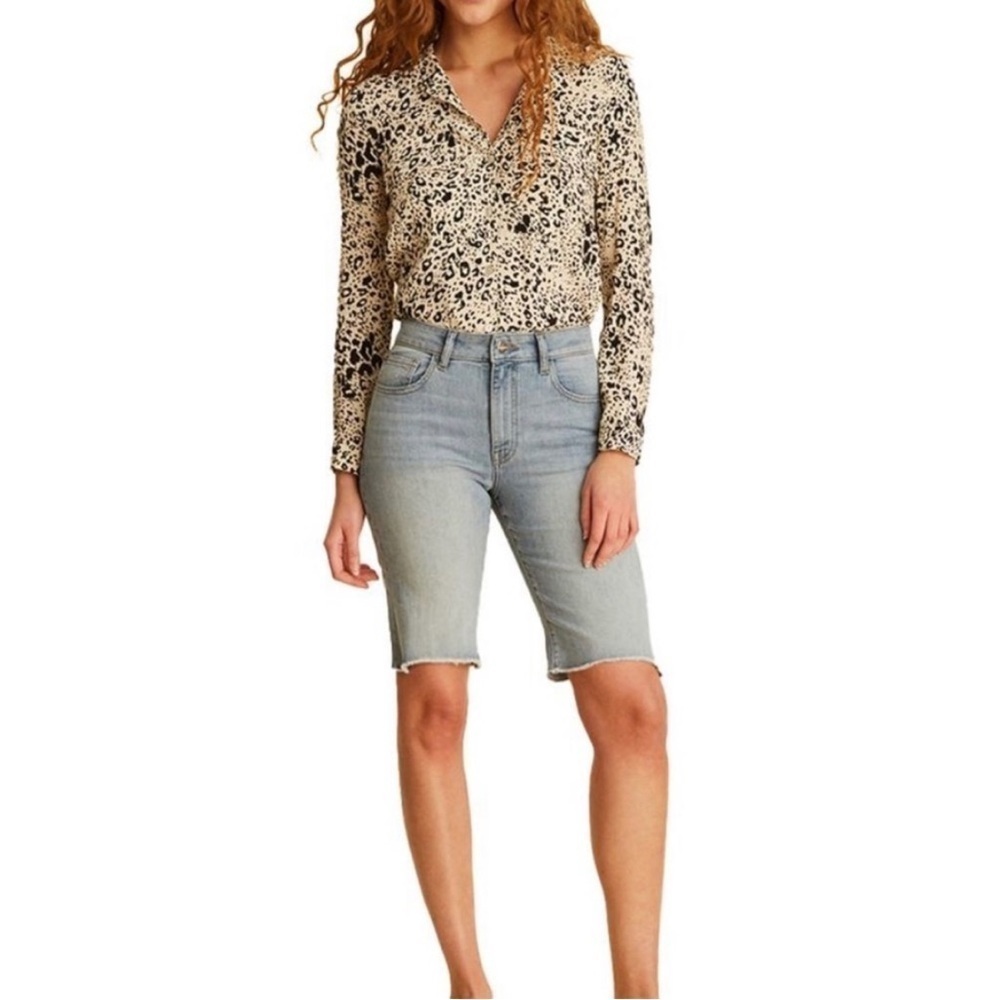 Warp + Weft | NWT BDA Athena High-Rise Bermuda Raw Hem Blue Jean Denim Shorts 29